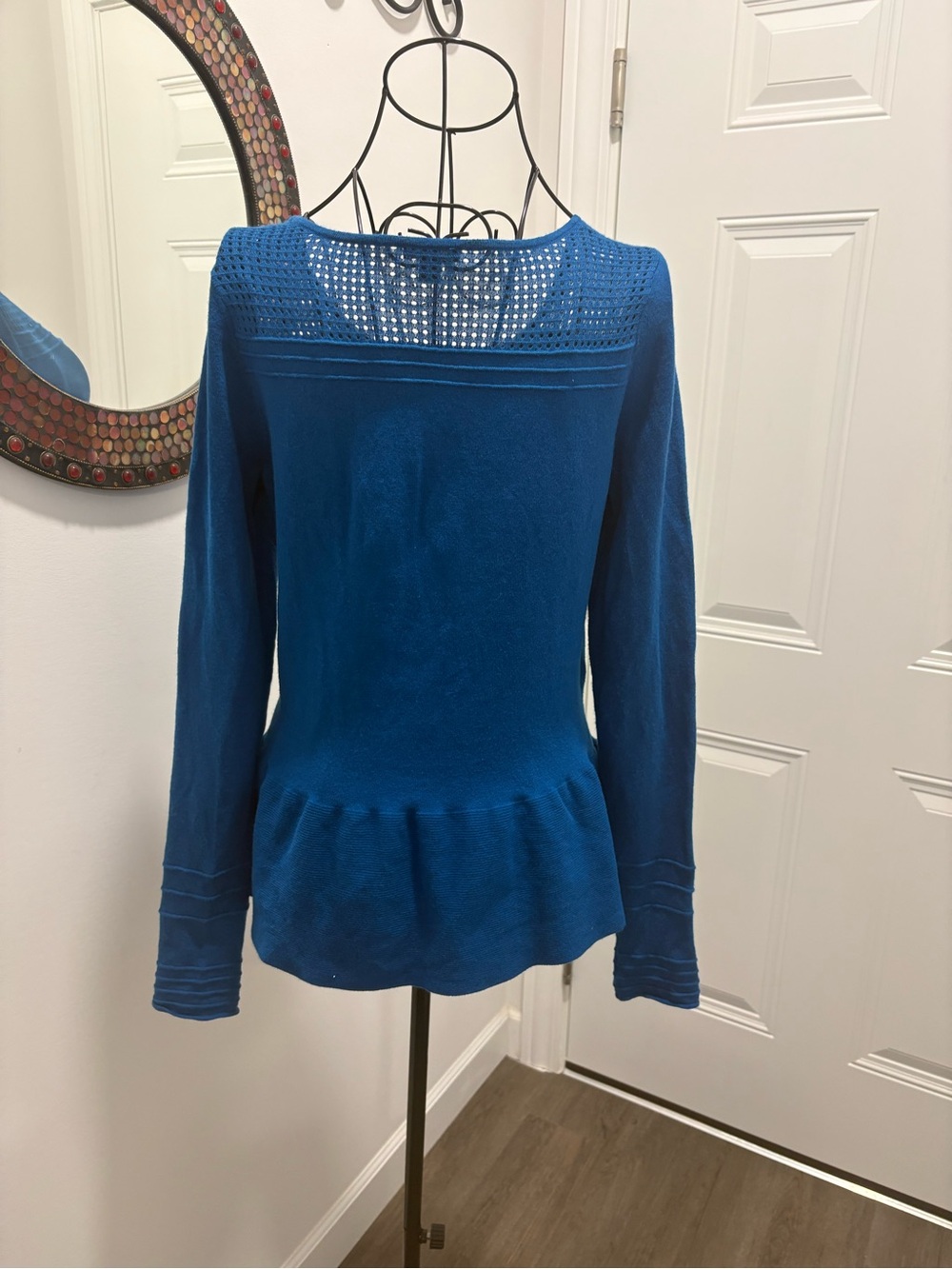 Ann Taylor Teal Top Ruffled Peplum Lightweight Knit Sweater - Small